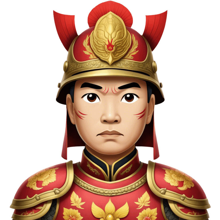 Trần Hưng Đạo – Cinematic Realistic Portrait of Trần Hưng Đạo, depicted as a revered Vietnamese general in traditional armor with a determined gaze, rendered with intricate historical textures and dynamic lighting that highlights his legendary martial spirit and leadership. emoji