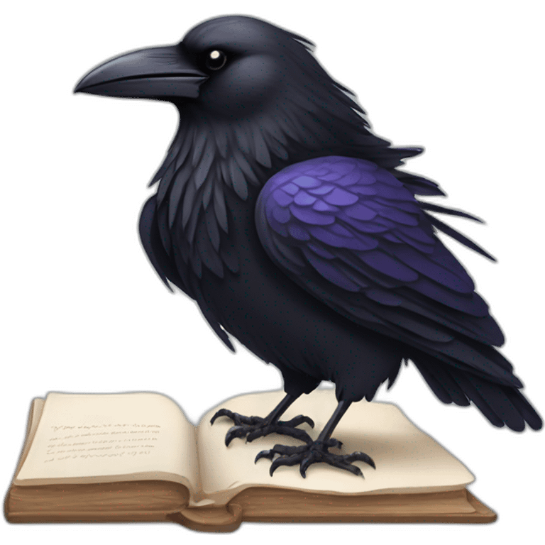 A raven holding a stylized feather quill in its beak, representing writing and note-taking emoji