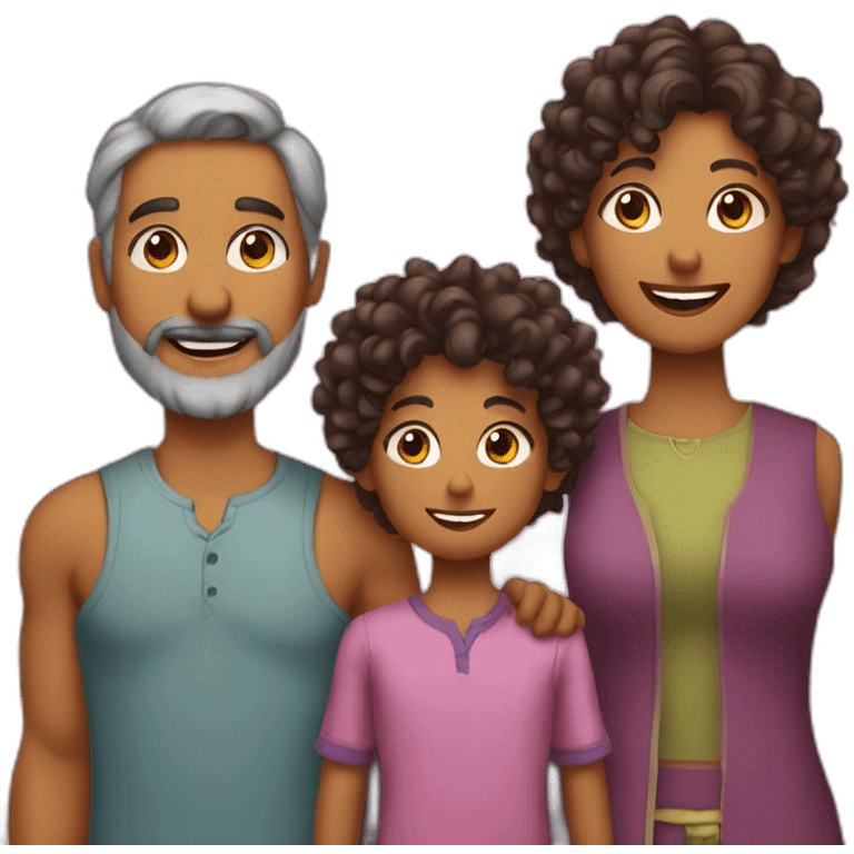 indian family with one dad and one son straight hair and one mom and one daughter curly hair emoji