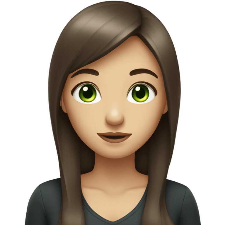 Woman Long brown hair with bangs and green Eyes - in a cute pose emoji