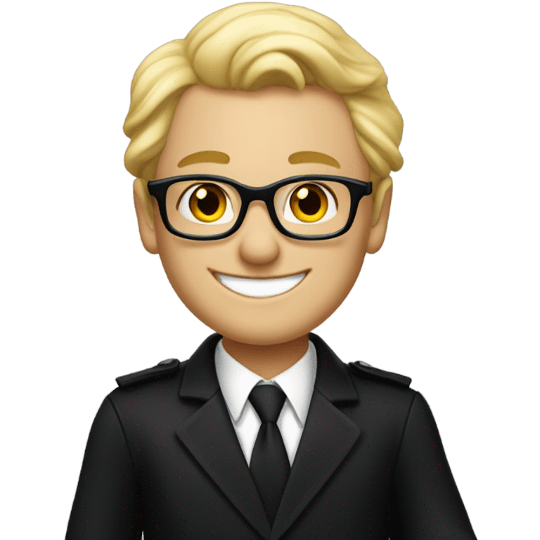 A modern blond , wearing glasses, English Freemason in a black lounge suit giving a thumbs up and smiling emoji