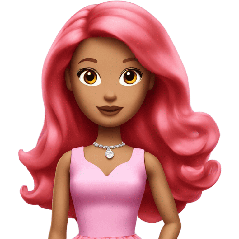 Barbie with red hair and a pink dress emoji