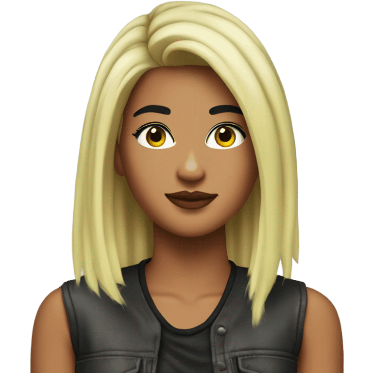 Tanned woman with black hair dressed in 1990s grunge hair, makeup, and neon attire  emoji