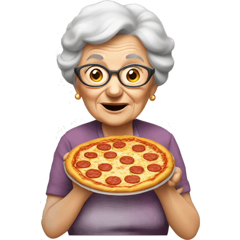 Old lady eating pizza emoji