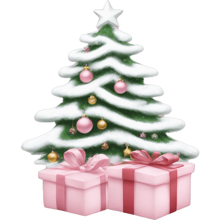 Light pink Christmas gifts under a white Christmas tree  emoji