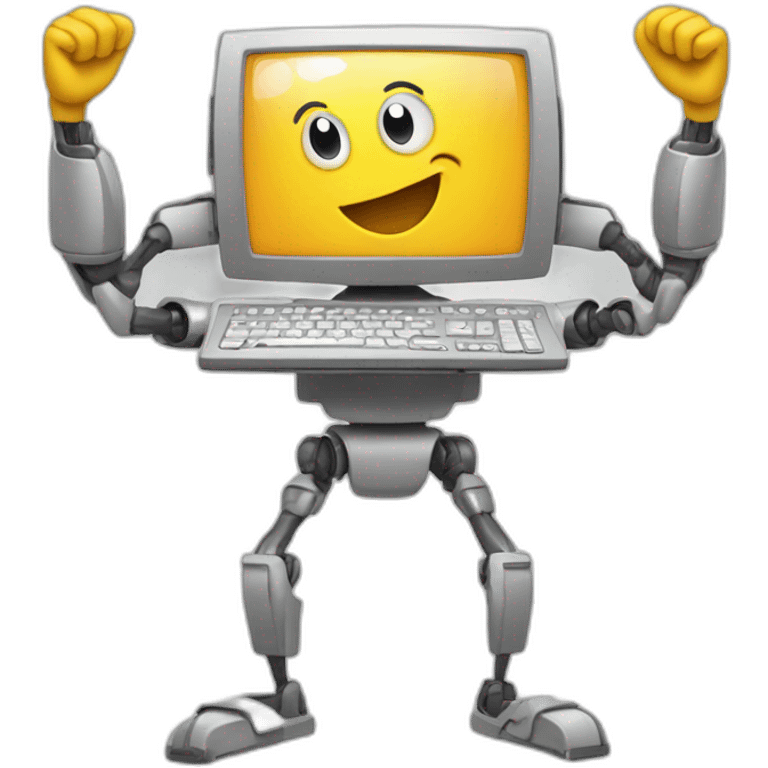 Anthropomorphic computer with arms and legs doing something random emoji