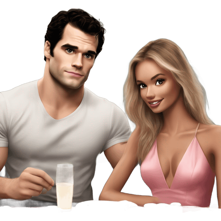 realistic photo of Henry Cavill with a beautiful  victoria secret model on a romantic sushi date emoji