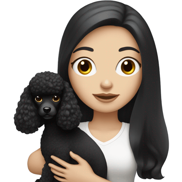 White girl with long black holding poodle emoji