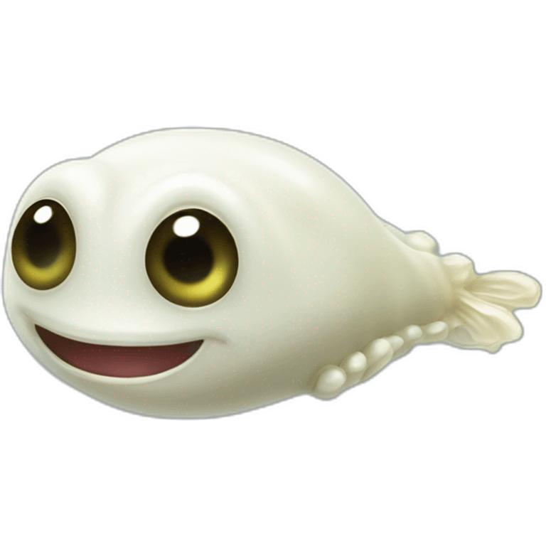 super happy microscopic white liquid tadpole-like creature, its teardrop-shaped head and long, whip-like tail  emoji