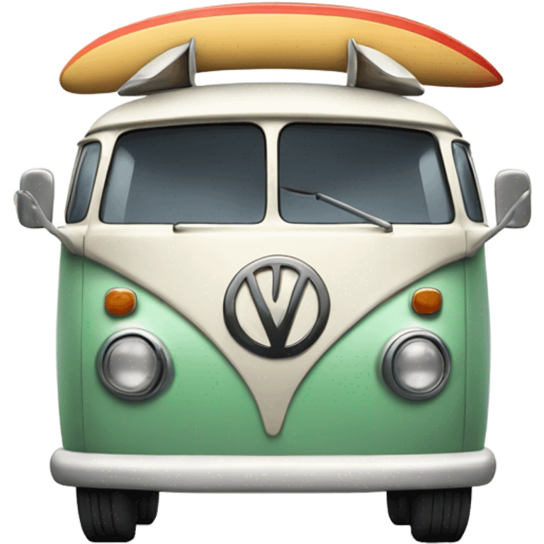 cartoovw bus with surfboard on top emoji