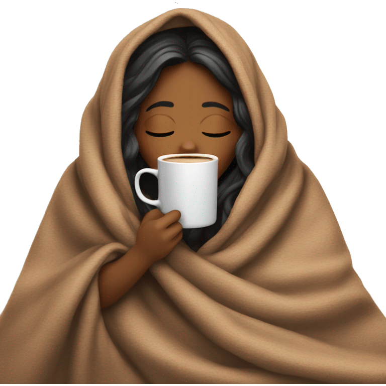 girl inside a blanket sipping coffee eyes closed emoji