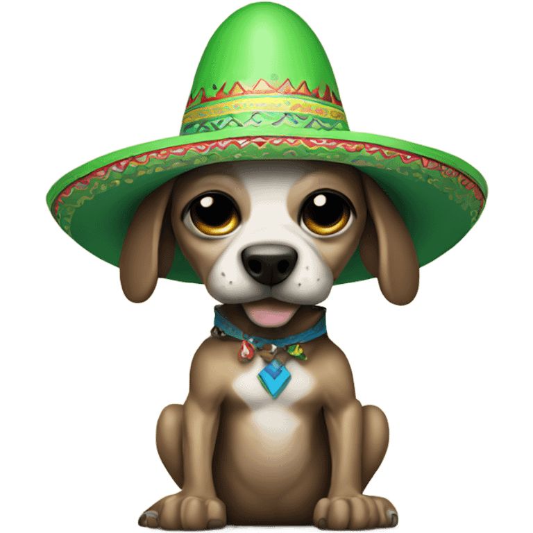 Create a ripped alien wearing a sombrero and holding a dog emoji