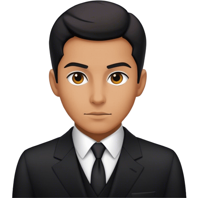 A mysterious spy in a tailored black suit, emoji