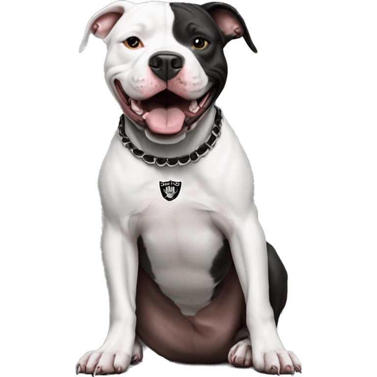 Pit bull wearing Oakland Raiders  emoji