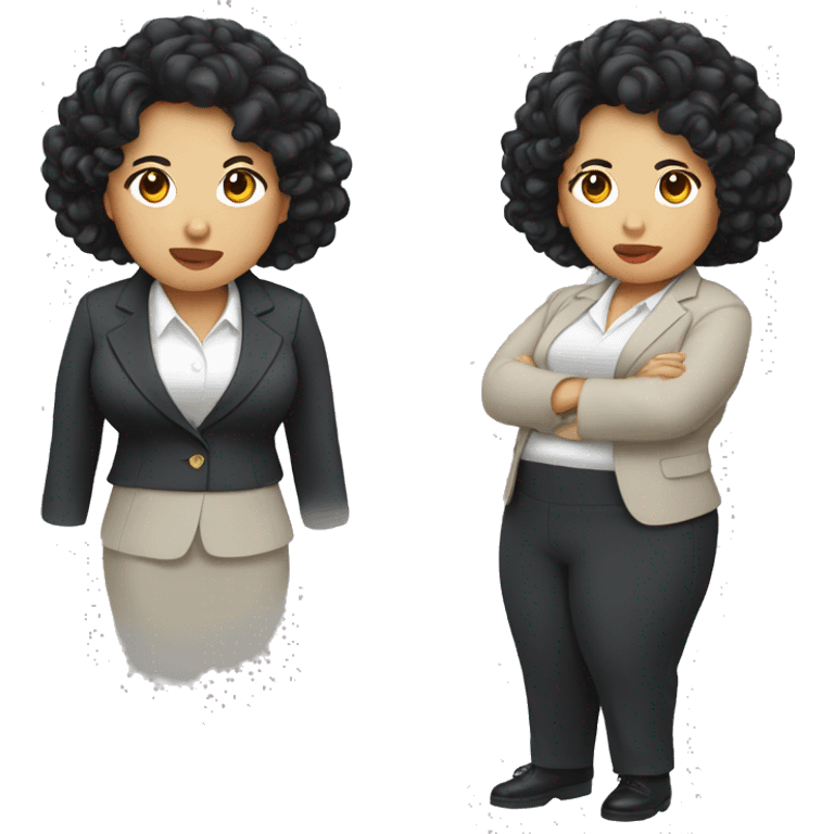 Southeast Asian woman, overweight, wearing a suit, black curly hair emoji