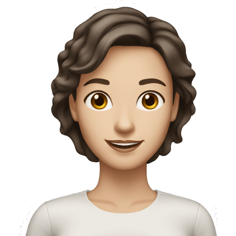 smiling white woman dark brown eyes dark brown hair medium cut emoji