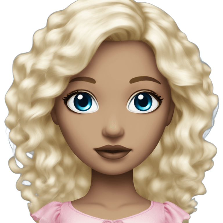 ocean blue doll eyes, blonde hair, feminine, pink, girl, angelic emoji