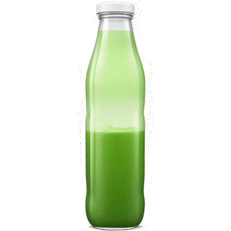 aesthetic green juice in tall clear drink bottle with white lid realistic soft textures emoji