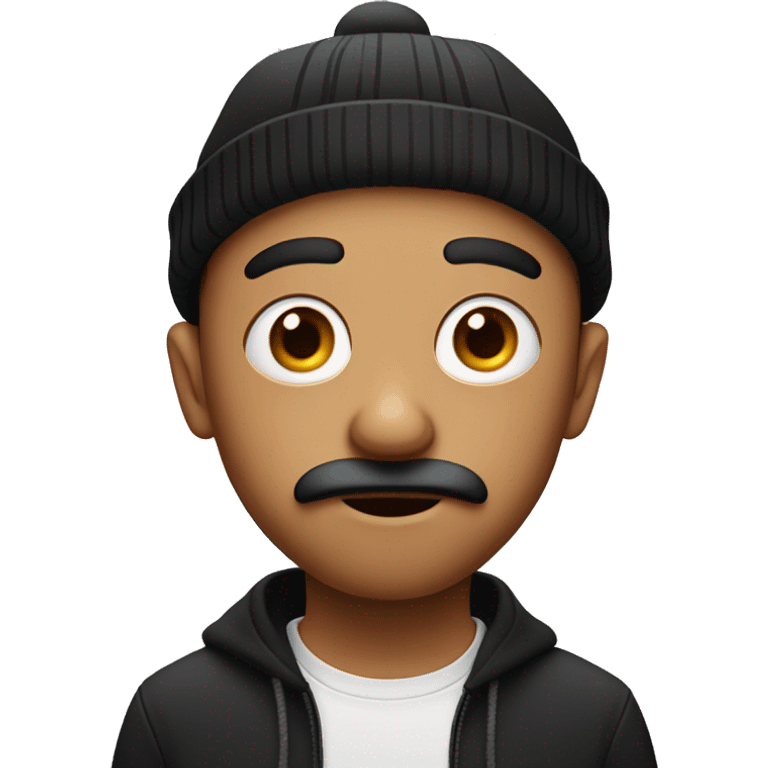 whiney big eyes with black beanie and ginger mustache emoji