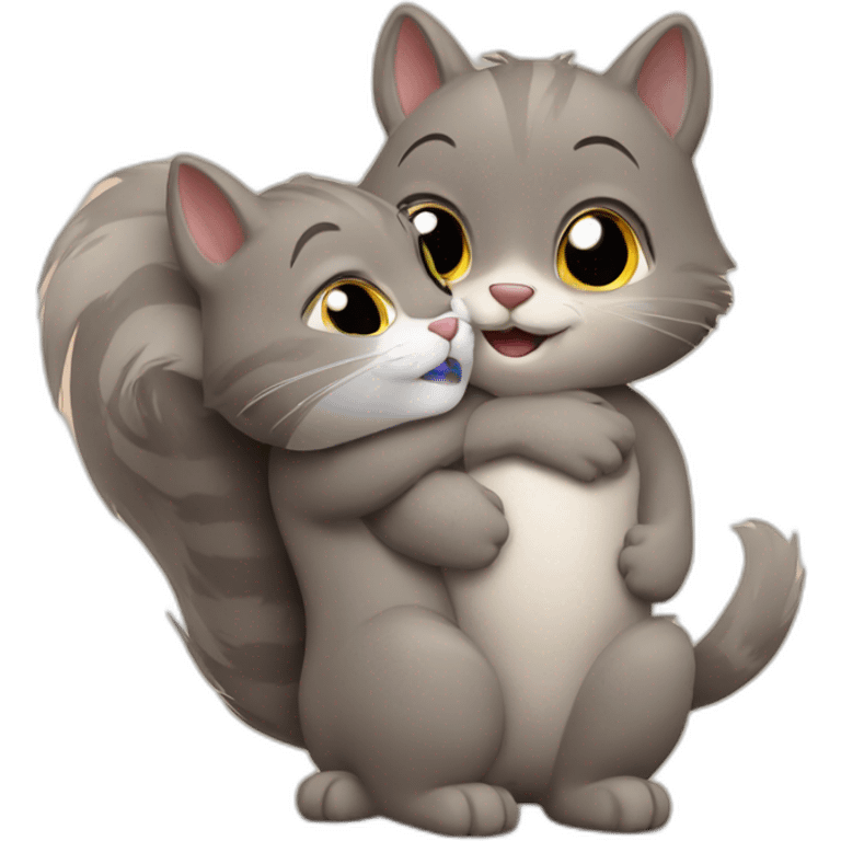 cat and squirrel hug emoji