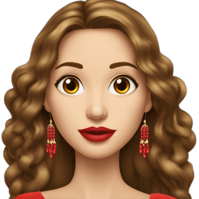 jolie femme cheuveux long lise brun avec boucle d'oreille bijoux en rouge emoji