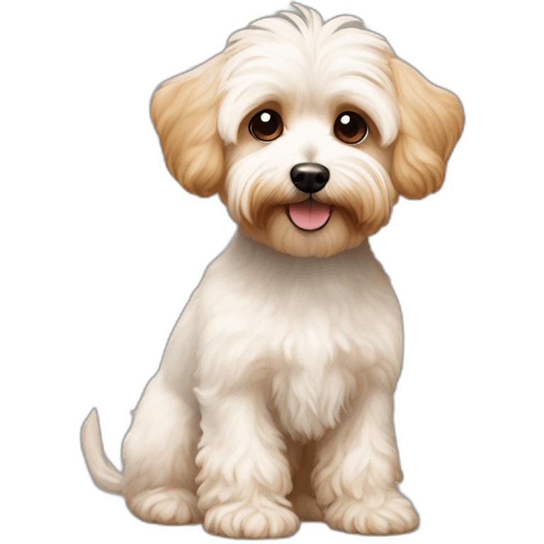 slender and white maltipoo / yorkshire terrier mix with light brown ear emoji