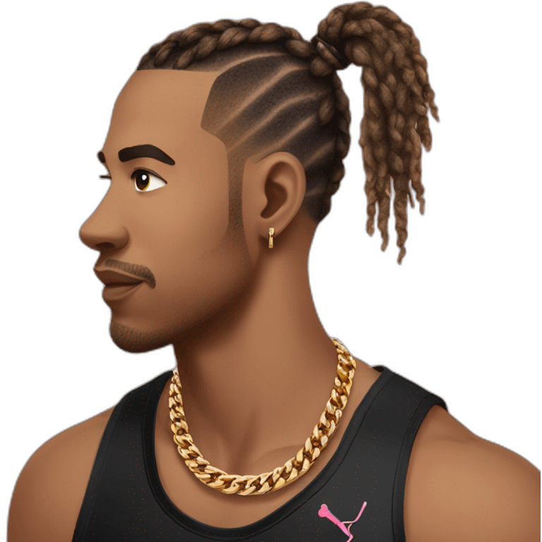 Baller with fade man bun wearing black Louis Vuiton chain emoji