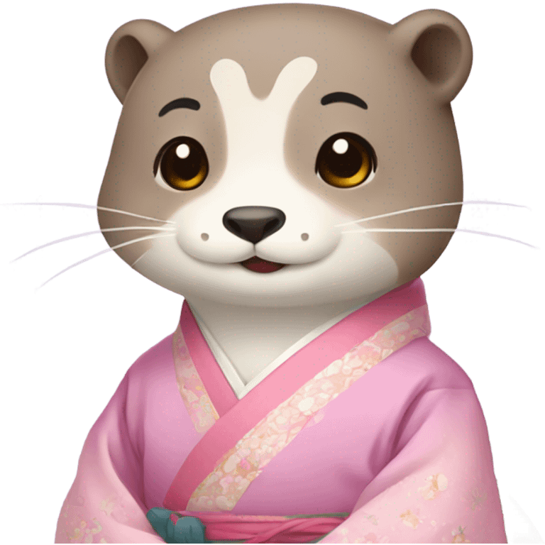 An otter face dressed in pastel-colored traditional Korean hanbok emoji