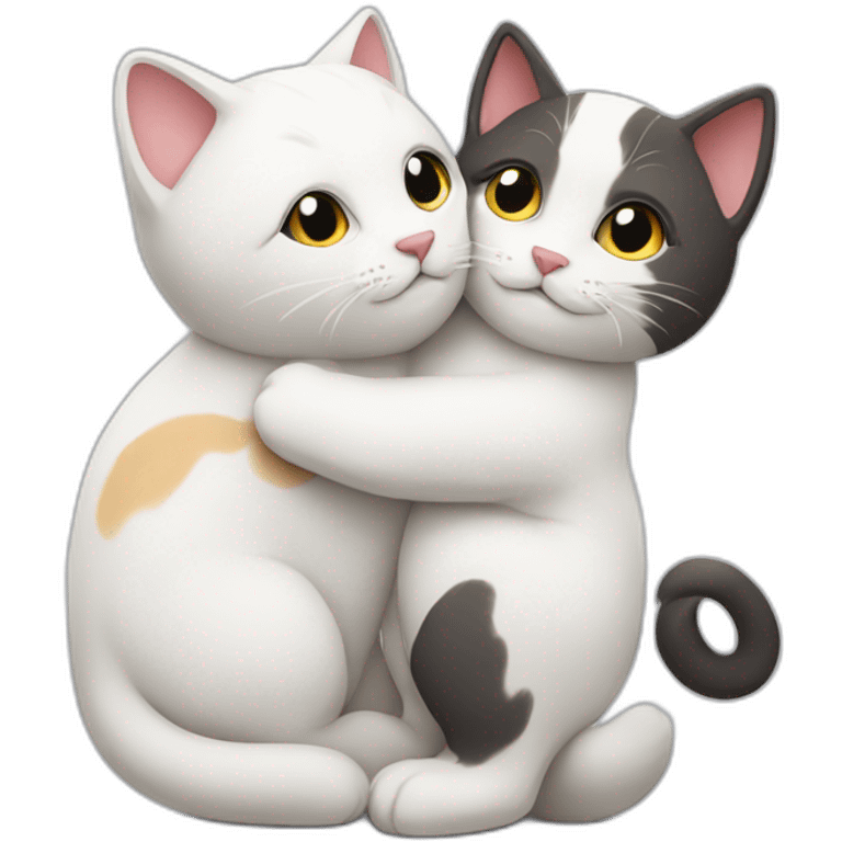 white and multicolor cats hugging emoji