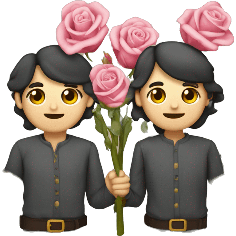 Dos manos agarrando dos rosas cruzadas entre ellas y la agarran desde el tallo emoji