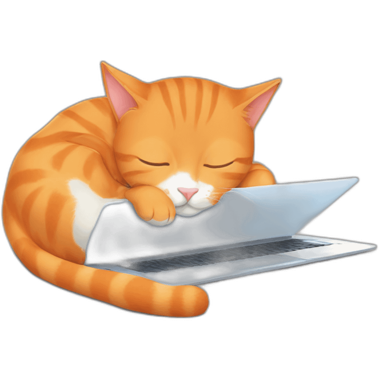 Orange colored cat sleeping on laptop emoji