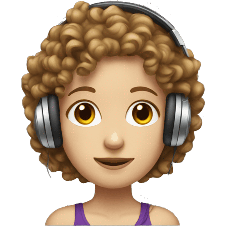 Medium Curly haired white girl with headphones on emoji