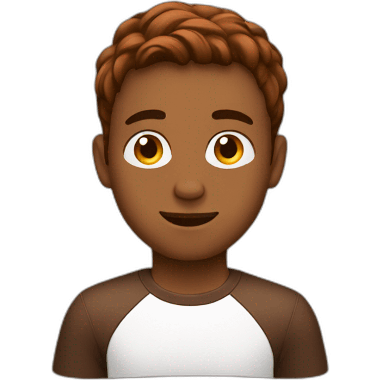 Young man behind a laptop hair chestnut color emoji