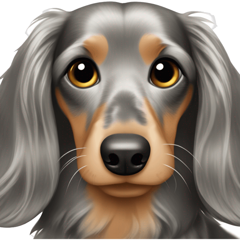 Long haired dapple dachshund, tan, gray & black emoji