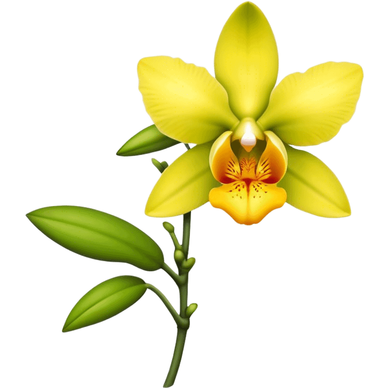 single yellow Dendrobium Orchid flower, stem emoji