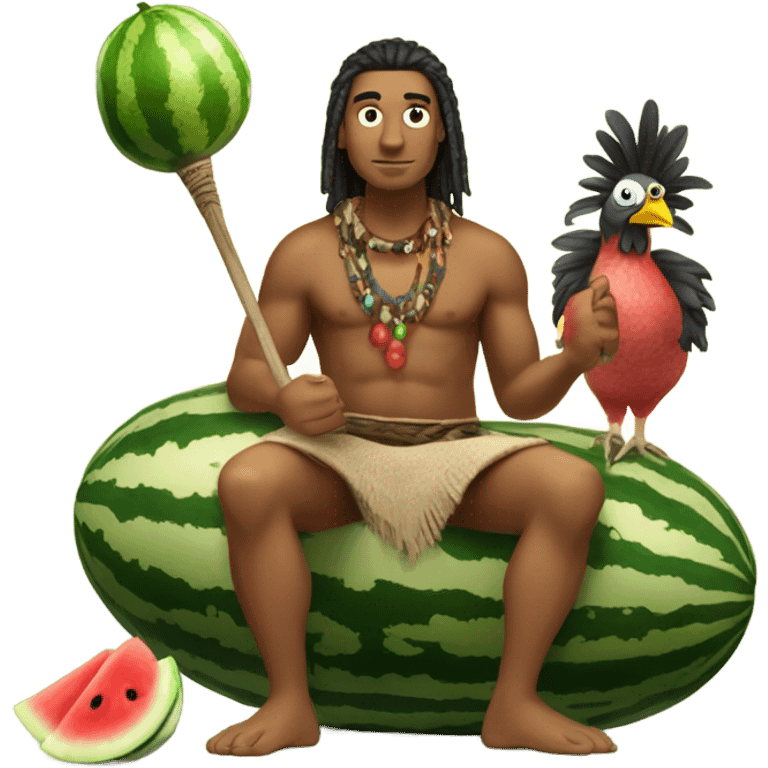 tribesmen with spear watermelon and chicken emoji