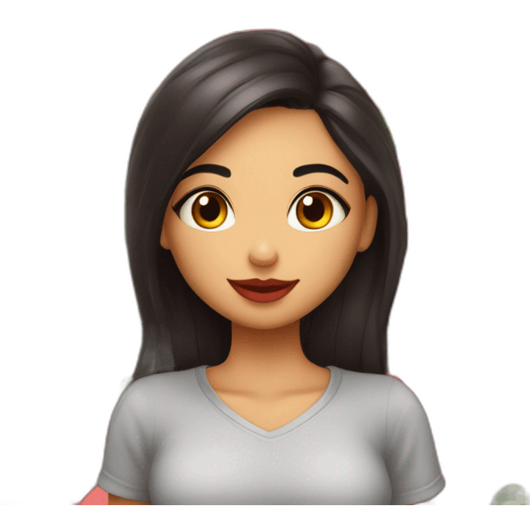 Chica morena y labios rojos enamorada de brocoli emoji