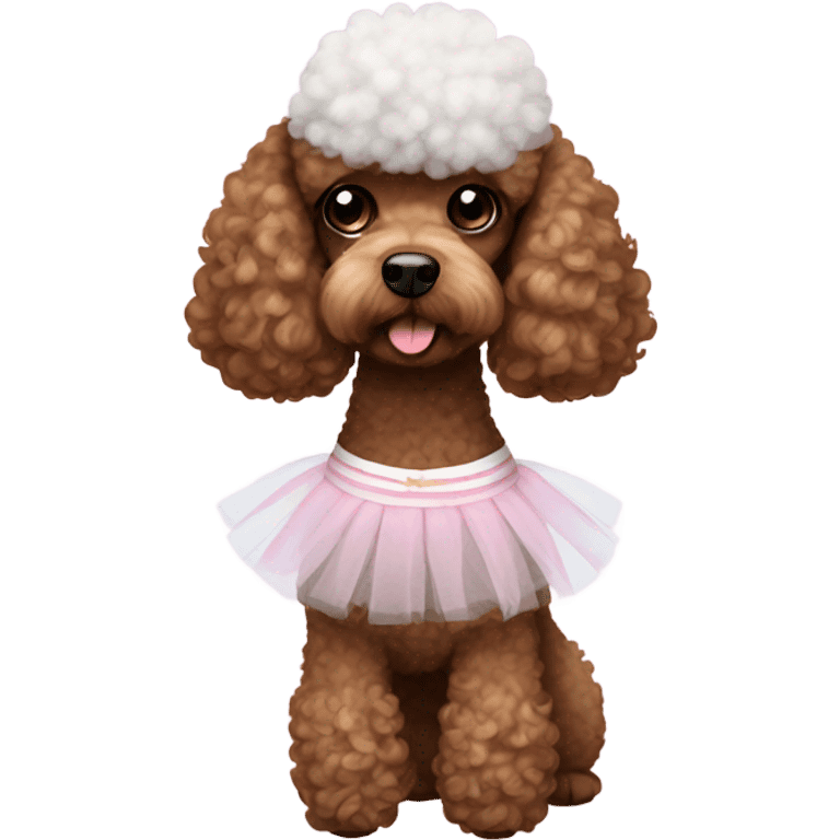 Brown and white poodle with tutu emoji