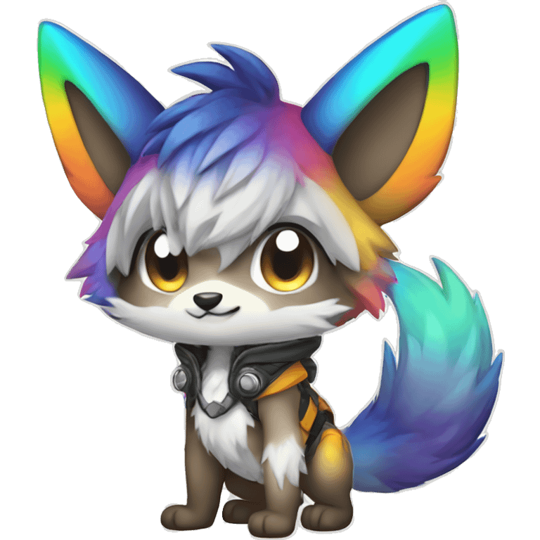 shiny, colorful, gradient, Kemono-style, Chibi, Anthro-Fur-Sona-Fakémon, techwear, Full Body emoji