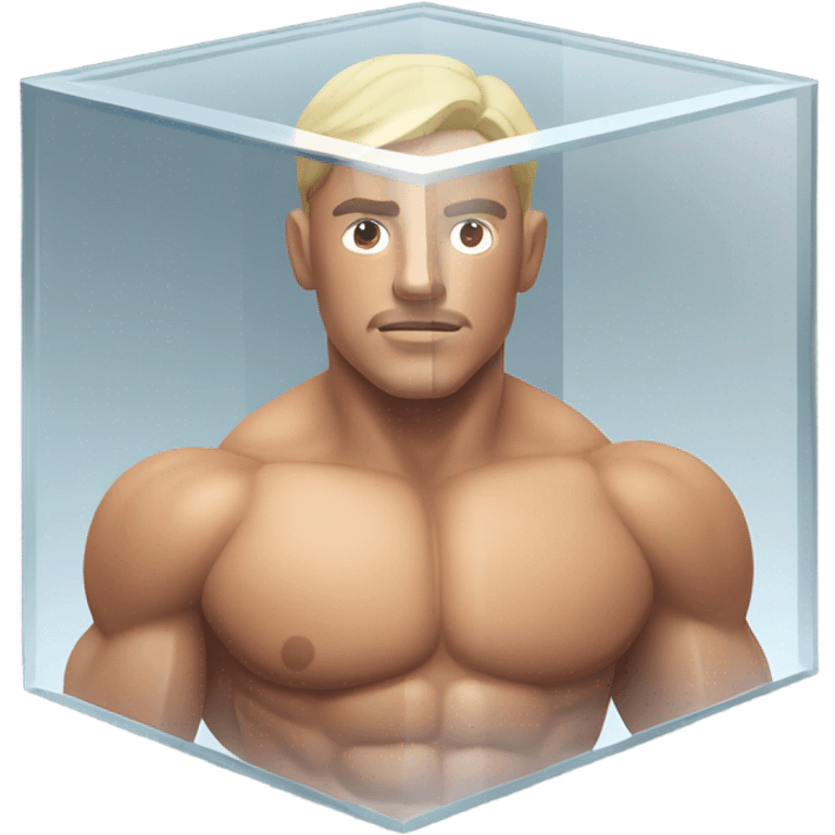 man abs inside a glass cube isometric view emoji