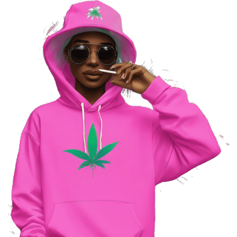 Hemp leaves Multicoloured neon person smoking wearing hoodie dancing hip hop bucket hat tropical Skater fashion aesthetic baggy clothes graphic t shirt 420 emoji