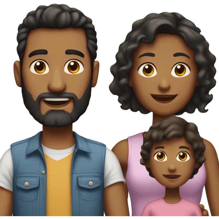 Family of dad with black hair and beard, mom with light brown long hair, and daughter with medium dark blonde hair   emoji