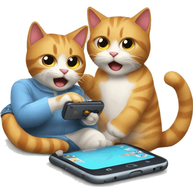 cat playing game on a phone with his brother emoji