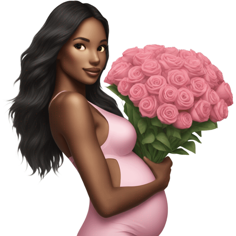 Photo of a Victoria secret model pregnant posing with flowers on a pregnancy shoot emoji