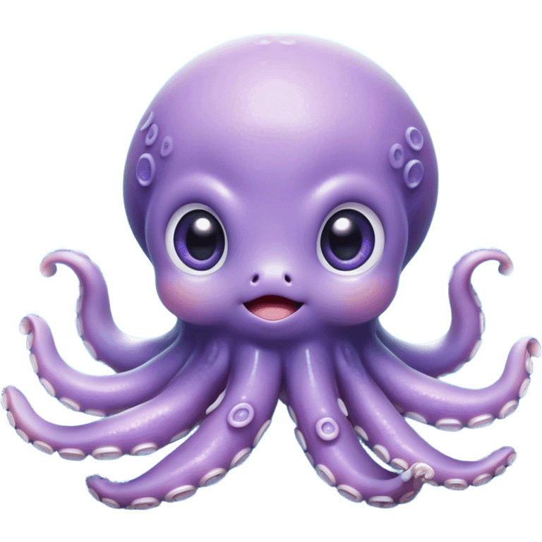 Cinematic Cute Shy Baby Octopus Portrait Emoji, Tentacles tucked slightly inward in an adorably bashful pose, featuring a softly glowing, round light blue-purple body with enormous, soulful eyes peering out timidly, Simplified yet irresistibly adorable features, highly detailed, glowing with a delicate, soothing marine radiance, high shine, quiet yet expressive, stylized with an air of gentle mystery, soft glowing outline, capturing the essence of a tiny, shy deep-sea creature that seems as if it could slowly peek out and explore the world with cautious curiosity! emoji