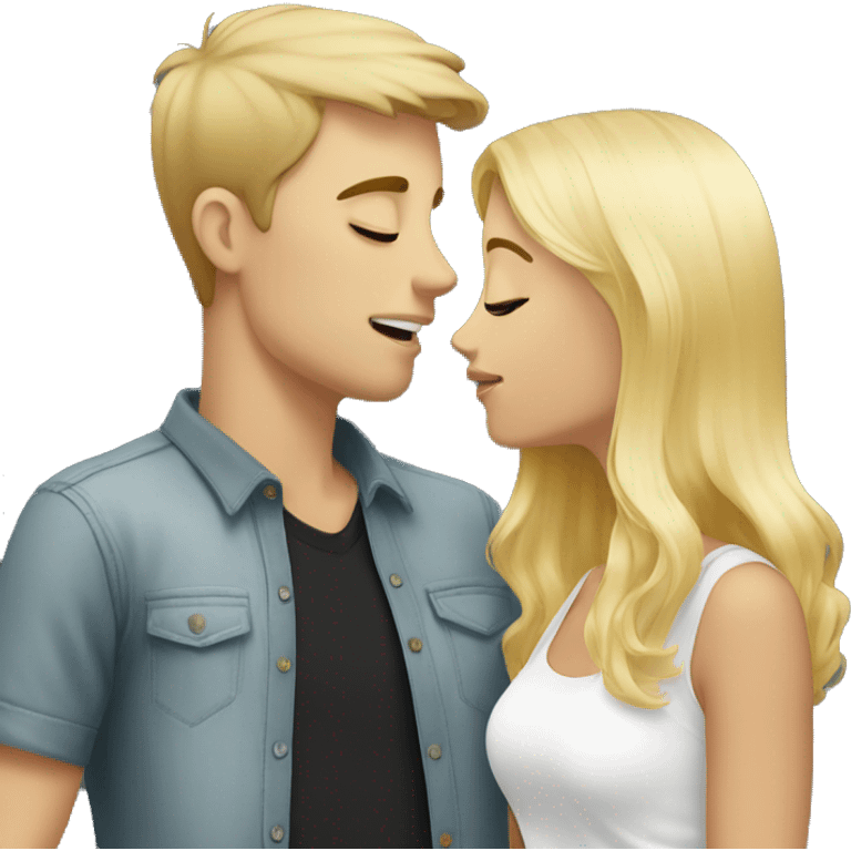 Blonde girl kissing black haired white guy emoji