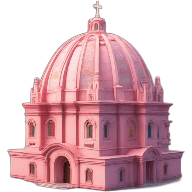 Catholic Temple from La Piedad Michoacan in pink stone and with one big dome with tiles yellow and blue like Santa Maria del Fiore form in 3D animation effect emoji