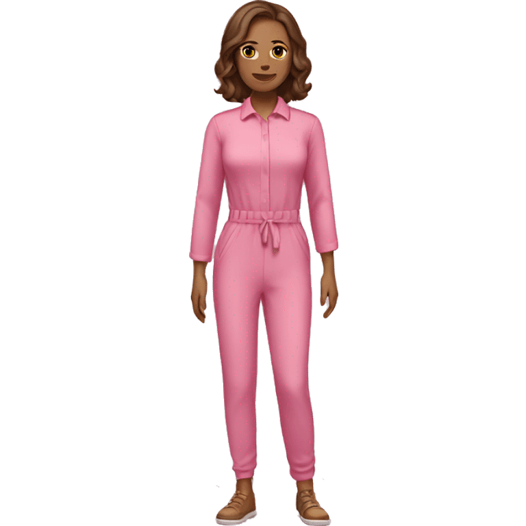 Woman brown hair mute pink full body jumpsuit emoji