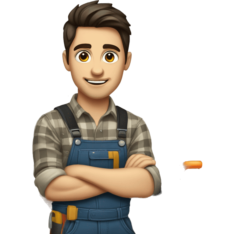 young Woodworker with miter saw caucasian dark hair emoji