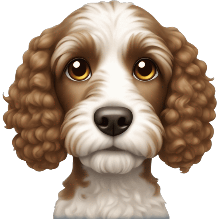 Girl with the brown hairs and eyes keeps Dog cockapoo brown color with the white neck  emoji